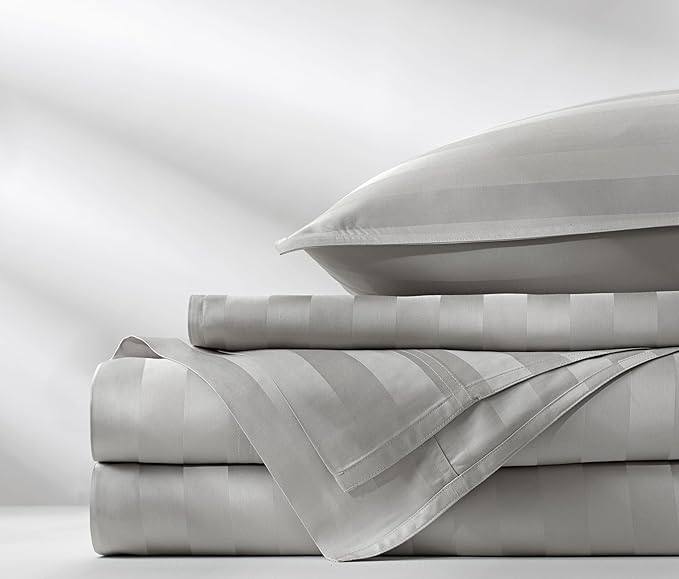 Split King Sheets by Pure Bamboo, Genuine 100% Organic Viscose Derived from Bamboo Bed Sheet Set, Soft & Cooling, Double Stitching *Not for Split Top (Split King, Jacquard Silver)