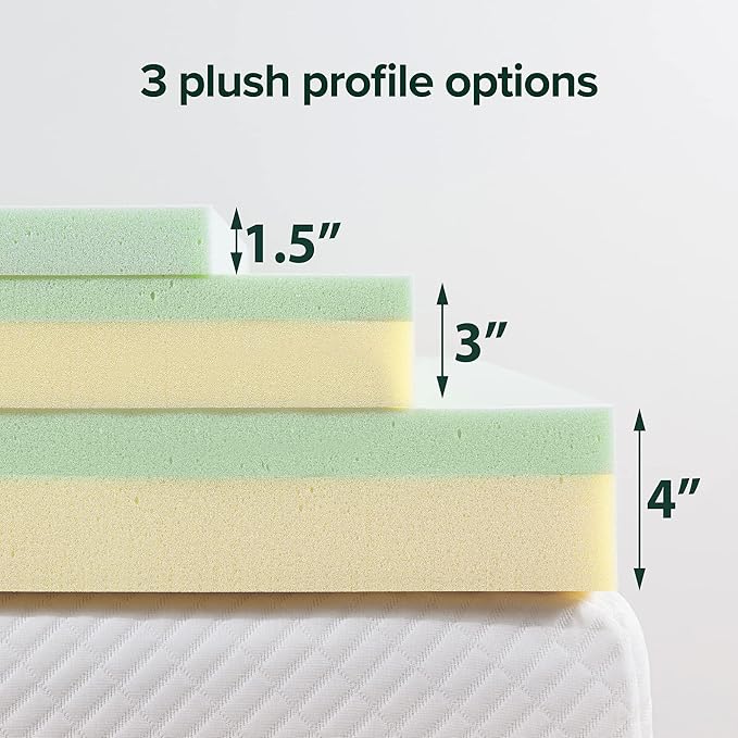 ZINUS 3 Inch Green Tea Memory Foam Mattress Topper, Pressure-Relieving Layers, CertiPUR-US Certified, Twin