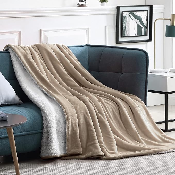 Walensee Sherpa Fleece Blanket (King Size 108”x90” Camel) Plush Throw Fuzzy Super Soft Reversible Microfiber Flannel Blankets for Couch, Bed, Sofa Ultra Luxurious Warm and Cozy for All Seasons