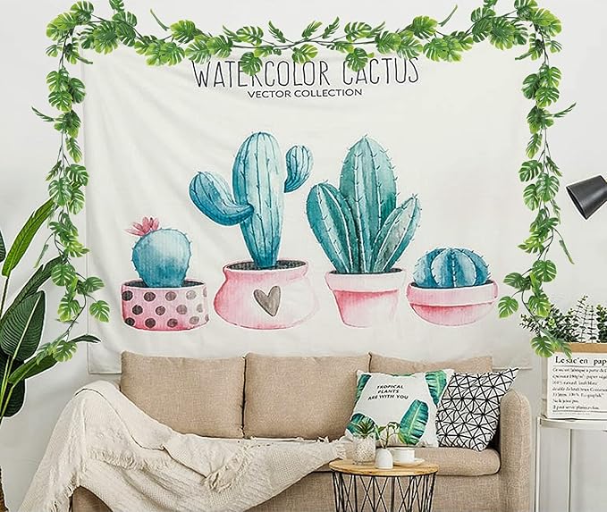 RECUTMS 4Pcs Artificial Monstera Leaves Vines, 5.9FT Fake Hanging Plant Ivy Faux Tropical Palm Leaf Greenery Garland for Garden Porch Patio Jungle Luau Beach Birthday Party Indoor Outdoor Spring Décor