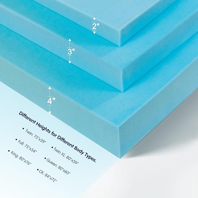 Subrtex Mattress Topper, Memory Foam Mattress Topper, Gel-Infused Memory Foam Topper for Side Stomach Sleepers, Breathable Bed Toppers (3 Inch, King)
