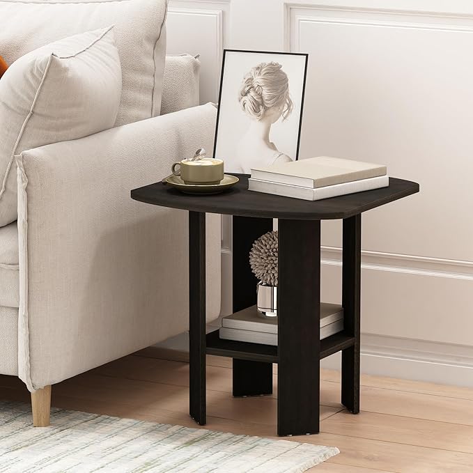 Furinno SIMPLE DESIGN Side Table, 2-Tier End Table, Open Shelves Night Stand, Bedside Table, for Living Room, Bedroom, Espresso