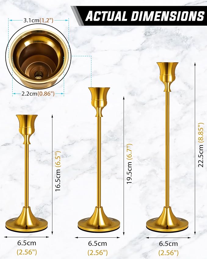 6pcs Gold Candle Stick Holder Candle Sticks Holder Decor Candle Holders for Candlesticks Candle Holders for Pillar Candles Gold Taper Candle Holder