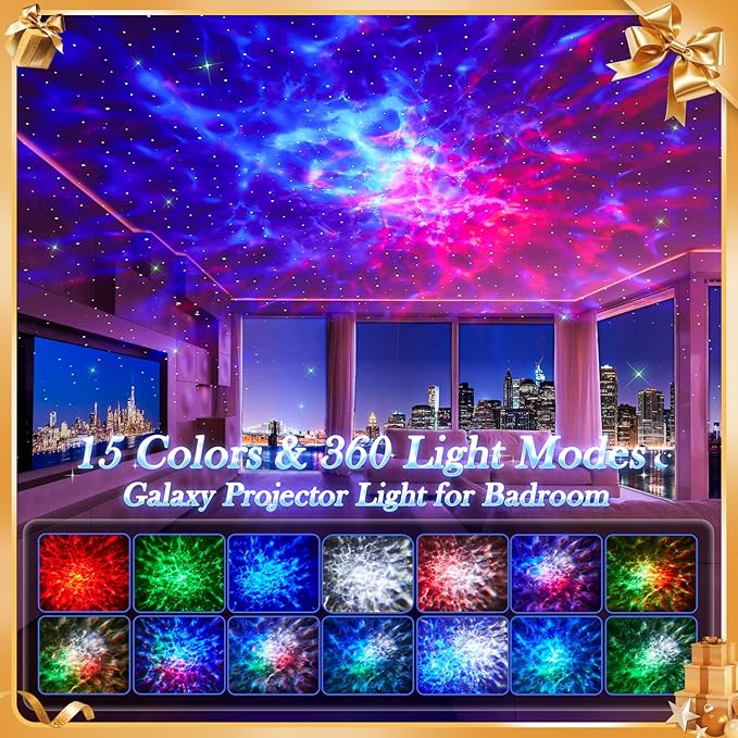 Gifts Projector for Bedroom, 15 Colors Stars for Ceiling, 15 White Noise Kids Night Light Projector,Bluetooth Projector Night Light for Kids, Remote+Dimmer+Timer Star Night Light Projector