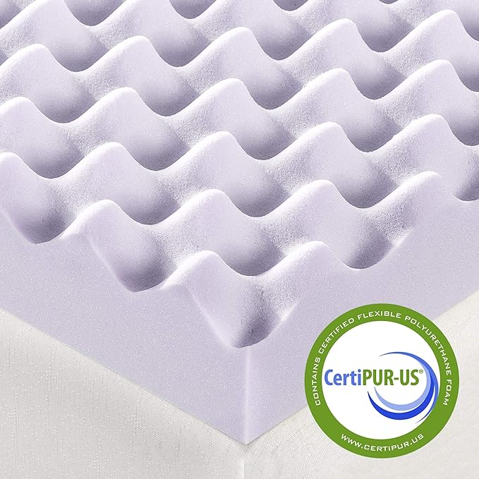 Best Price Mattress 3 Inch Egg Crate Memory Foam Mattress Topper with Soothing Lavender Infusion, CertiPUR-US Certified, Dorm Essentials, Short Queen