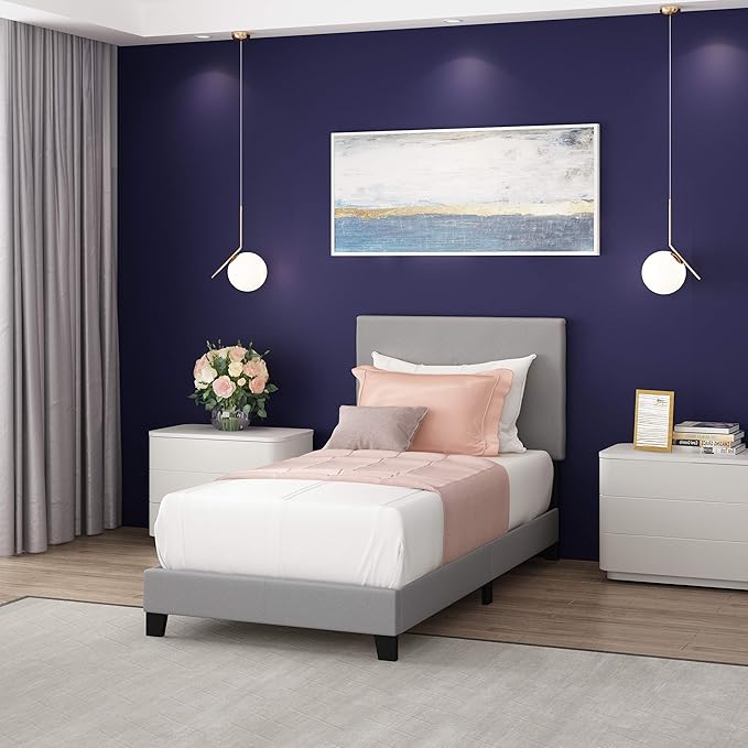 Furinno Laval Button Tufted Upholstered Platform Bed Frame, Twin XL, Glacier