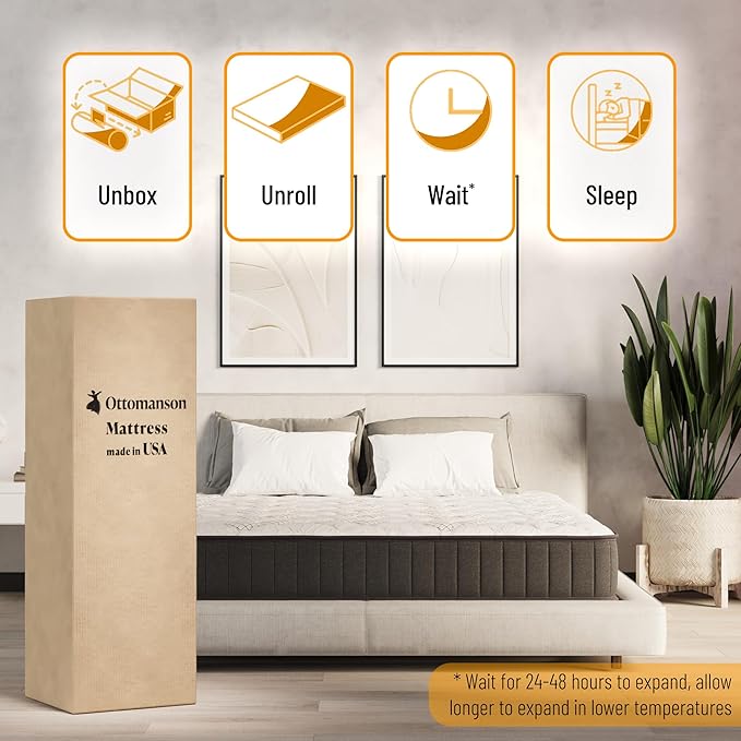 Ottomanson Twin XL 9" Hybrid Mattress - Rock Hard Feel - Made in USA - Individually Pocketed Coils & CertiPUR-US Foam - Fiberglass-Free - Bed in a Box