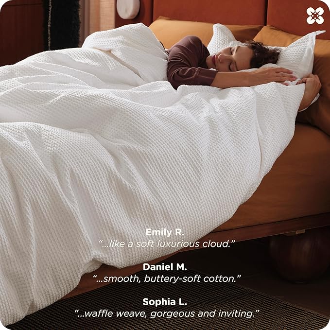 Bedsure Cotton Duvet Cover Queen - 100% Cotton Waffle Weave Coconut White Duvet Cover Queen Size, GentleSoft™ and Breathable Bedding Set for All Season, 3 Pieces, 90"x90"