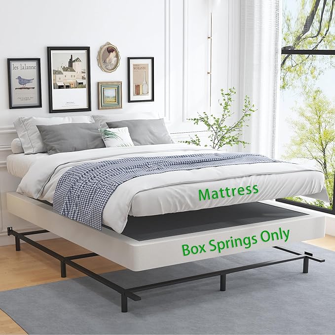 ALDRICH 5 Inch Heavy Duty Metal Box Spring Mattress Foundation 3000lbs Max Weight Capacity/Non-Slip/No Noise/Easy Assembly/Easy Clean Cover,Full