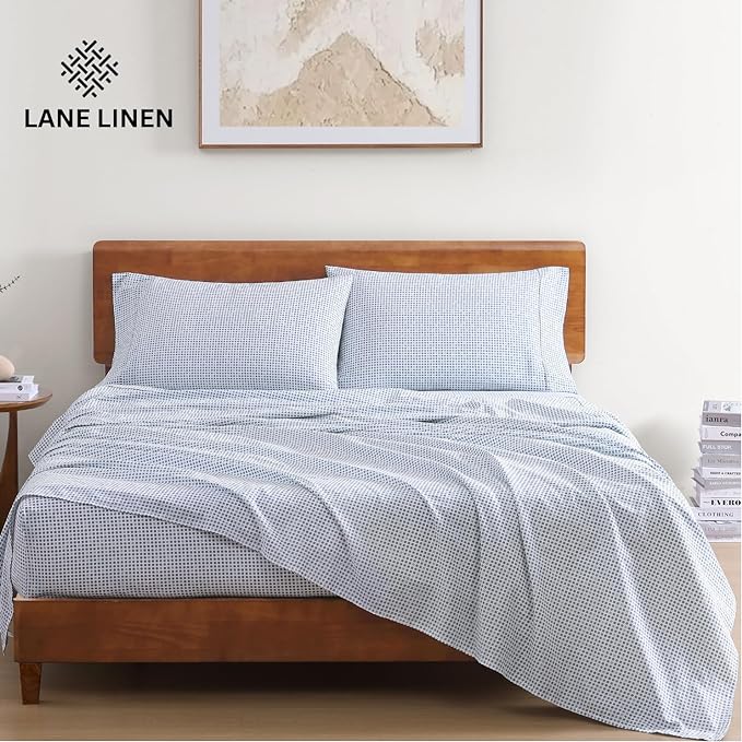 LANE LINEN Eco Friendly 100% Organic Cotton Queen Bed Sheets Set, Printed Modern Polka Dot Cotton Sheets, Soft & Comfy Low Pill Fade Resistance Fully Elasticized Queen Size Bed Set 15" deep Pockets