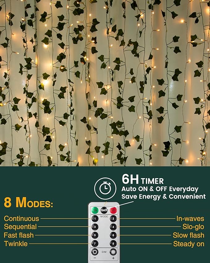 JACKYLED 84Ft 12 Pack Artificial Ivy Garland Fake Plants, Ivy Vines Leaves with CE Certified 80 LED String Lights, Hanging Ivy Lights for Bedroom Garden Party Wall Room Decor
