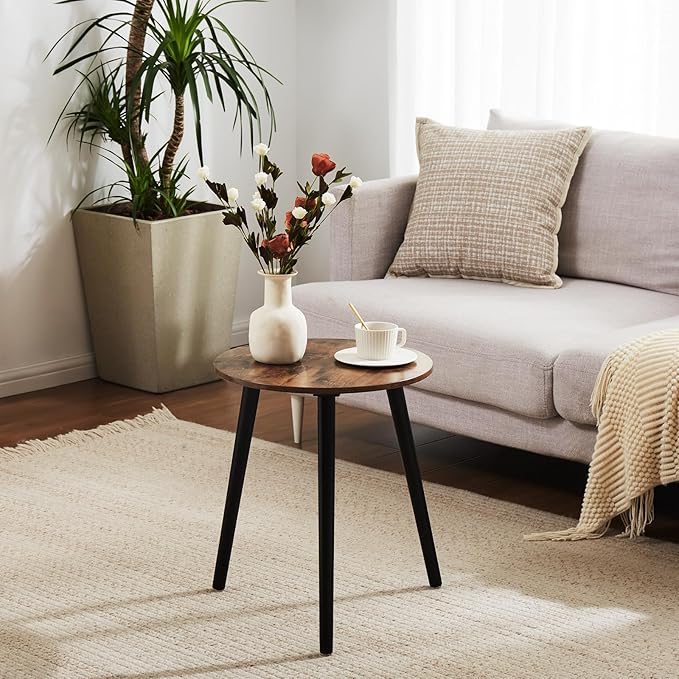 Apicizon Round Side Table, Modern Nightstand End Table, Nursery Side Table for Small Spaces, Bedroom, Living Room,16.5 x 20 Inches, Rustic Brown