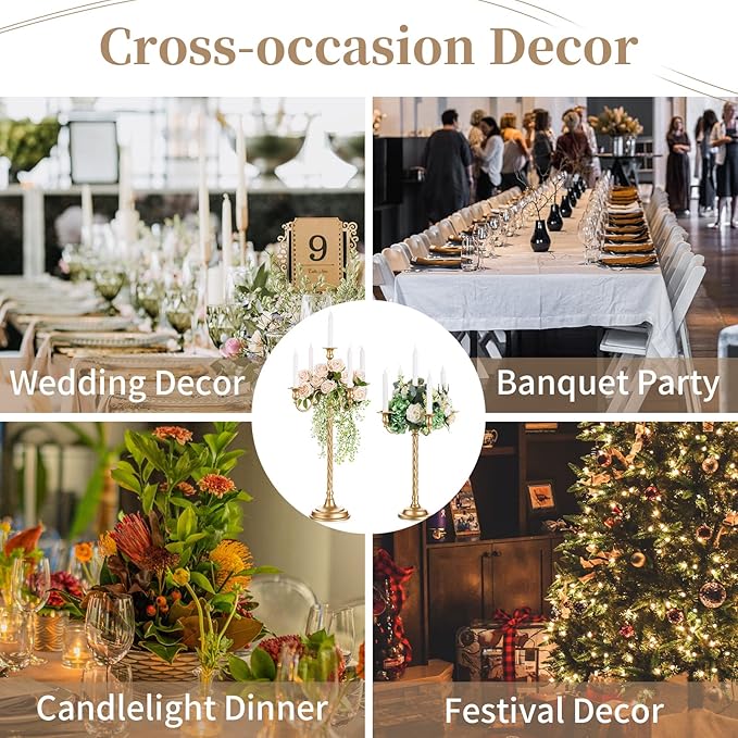 Sziqiqi Gold Candelabra Centerpieces for Tables 28in - Tall Candelabra Candle Holder for Wedding Gold Candlestick Holders for Table Centepiece Party Banquet Event