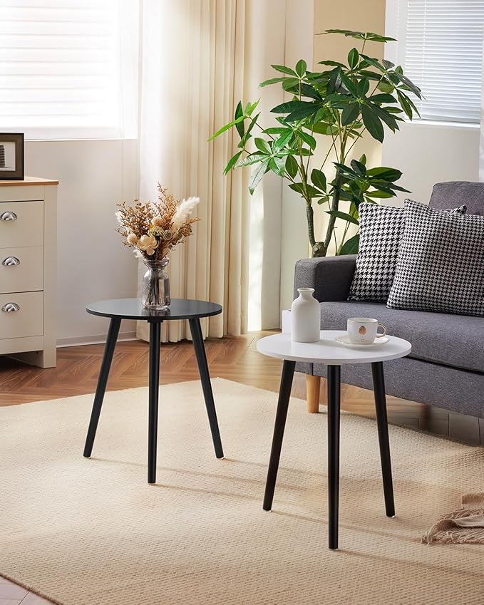 Apicizon Round Side Table Set of 2, Black Nightstand Coffee End Table for Living Room, Bedroom, Small Spaces, Morden Side Table Home Decor Bedside with Wood Legs, 16.5 x 20.5 Inches