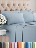 Queen 6 Piece Sheet Set - Comfy Breathable & Cooling - Soft Hotel Luxury Bedding Set with 8-16 Inch Deep Pockets - 1 Flat & 1 Fitted Sheet & 4 Pillowcases - Wrinkle Free & Easy Care - Heathered Blue