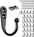 25 Pcs Black Wall Mounted Coat Hooks, Hanger Hook with 50 Pieces Screws for Hanging Hat, Towel, Key, Robe, Coats, Scarf, Bag, Cap, Coffee Cup, Mugs