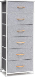 Crestlive Products Tall Dresser Storage Tower - Sturdy Steel Frame, Wood Top, Easy Pull Fabric Bins, Handles - Vertical Organizer Unit for Bedroom, Hallway, Entryway, Closets - 6 Drawers (Light Gray)
