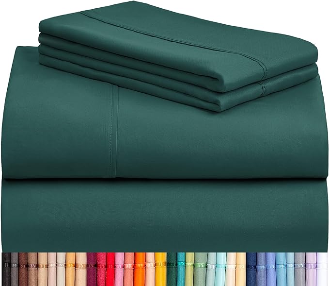 LuxClub 4 PC Full Sheet Set, Breathable Luxury Bed Sheets, Deep Pockets Wrinkle Free Cooling Bed Sheets Machine Washable Hotel Bedding Silky Soft - Emerald Full