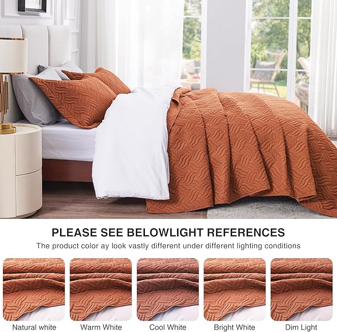 Love's cabin California King Size Quilt Bedding Set Umber Bedspread - Cal King Summer Lightweight Bedspread Comforter - Wave Pattern Coverlet for All Season - 3 Pieces (1 Quilt, 2 Pillow Shams)