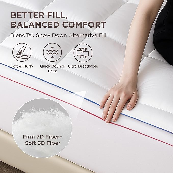 Bedsure Cal King Mattress Topper - Pillow Top Mattress Pad Cover with Deep Pocket Fits up to 21 Inches, Plush Soft Bed Topper for Back Pain Relief, Overfilled with Down Alternative Filling, White