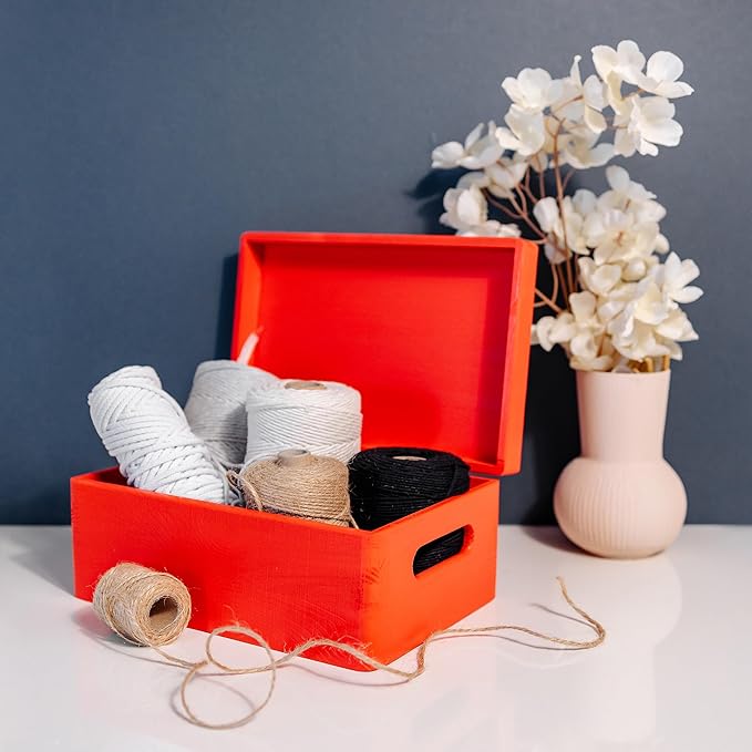 Large Red Wooden Box Storage with Hinged Lid | 11.8 x 7.87 x 5.51 inches (+-0.5) | with Handles | Gift Box for Tool Dog Toy Shoes Clothes Kitchen Storage | Wood Keepsake Chest