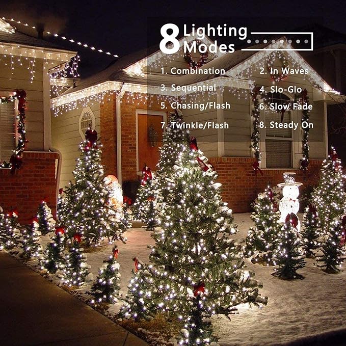Brizled White Christmas Lights, 78.74ft 240 LED Mini String Lights Connectable, Plugin Christmas String Lights Outdoor, 8 Modes Christmas Tree Lights Waterproof for Indoor Outside Xmas Garden Decor