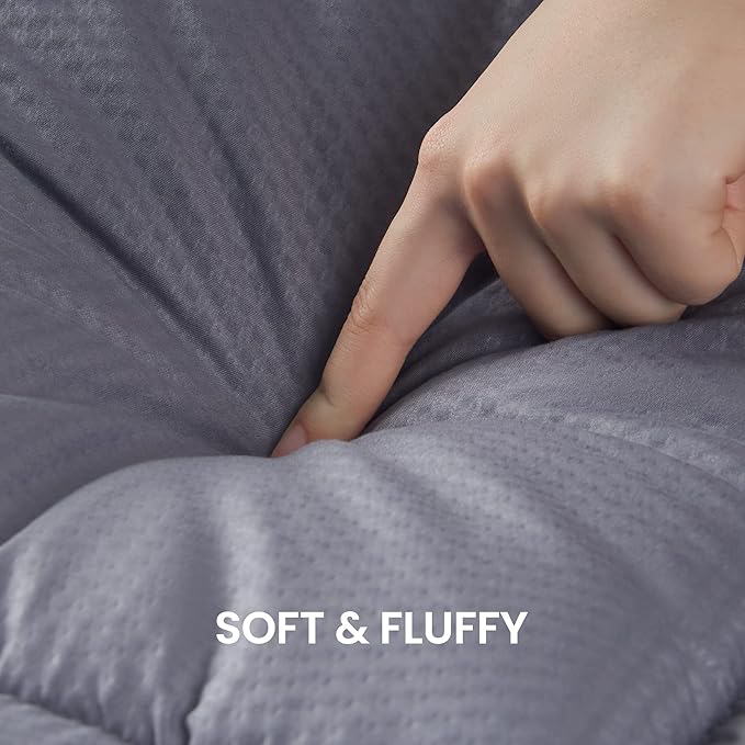 SLEEP ZONE Cooling Mattress Topper Queen Size Quilted Fitted Mattress Pad Cover, Soft Fluffy Down Alternative Pillow Top Bed Topper Deep Pocket 8-21 Inch (Grey, Queen)