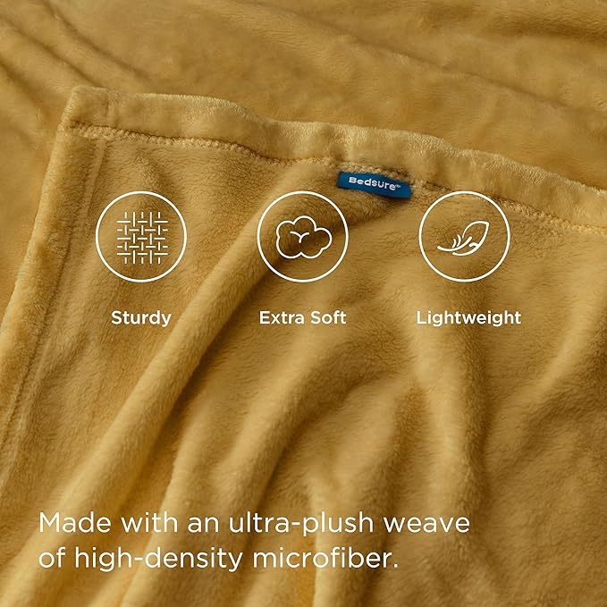 Bedsure GentleSoft Twin XL Fleece Blanket Dorm Bedding - Lightweight Soft Cozy Blankets for Bed, Sofa, Couch, Travel, Camping, Yellow, 66"x90"