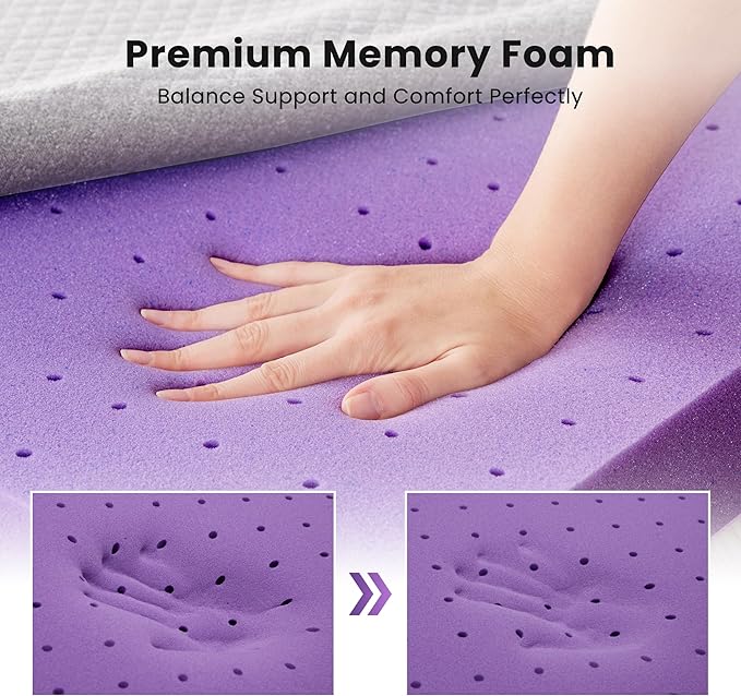 SINWEEK 2 Inch Gel Memory Foam Mattress Topper Queen Size, Pad for Back Pain, Bed Topper with Removable Soft Cover, CertiPUR-US Certified,Grey