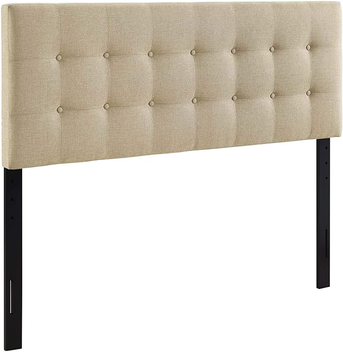 Modway Emily Tufted Button Linen Fabric Upholstered King Headboard in Beige