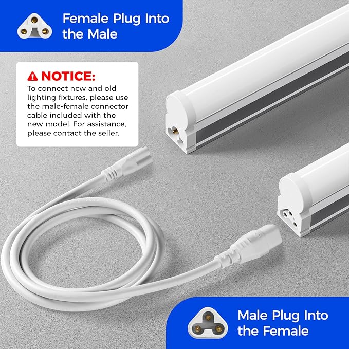 Barrina T5 LED Shop Light 2FT, 6500K (Super Bright White), Utility Shop Lights, Ceiling and Under Cabinet Light, ETL Listed, Corded Electric with Built-in ON/Off Switch, 6 Pack