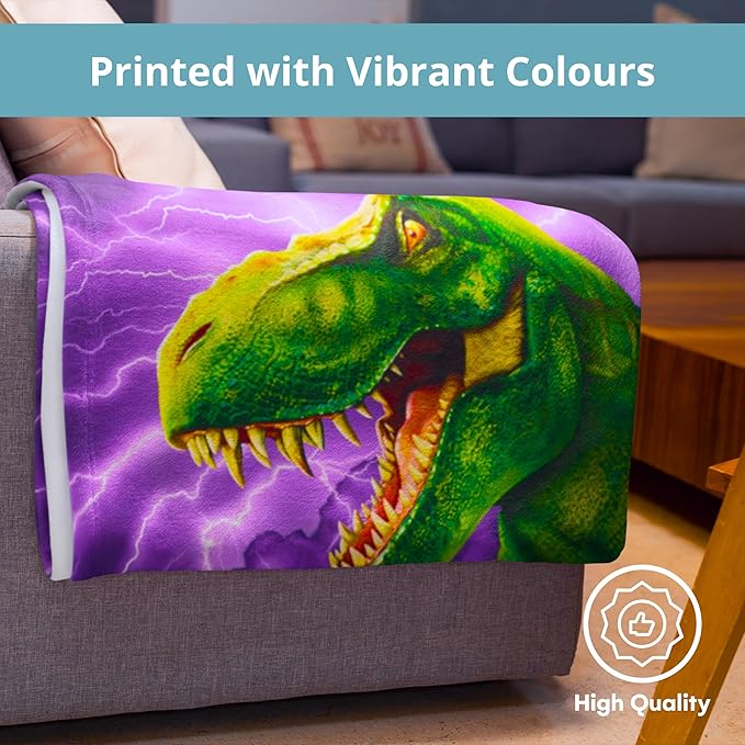 Dawhud Direct T-Rex Fleece Blanket for Bed, 75" x 90" Queen Size Jurassic Fleece Throw Blanket for Boys, Men, Unisex and Kids - Super Soft Plush Dinosaur Blanket Throw