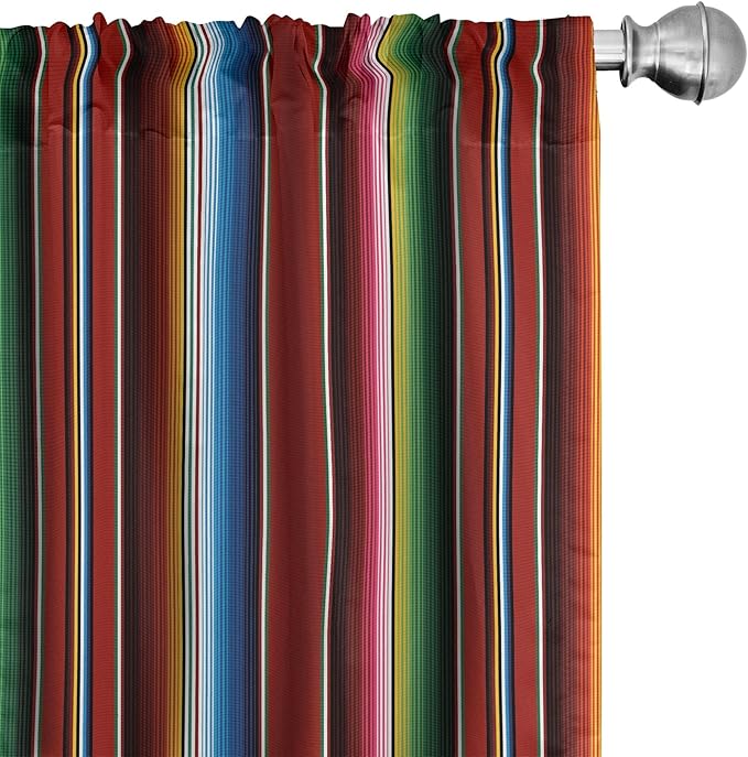 Ambesonne Cinco de Mayo Curtains, Mexican Serape Colorful Stripes Vertical Lines Latino Illustration, Window Treatments 2 Panel Set for Living Room Bedroom Decor, Pair of - 28" x 95", Burgundy Blue