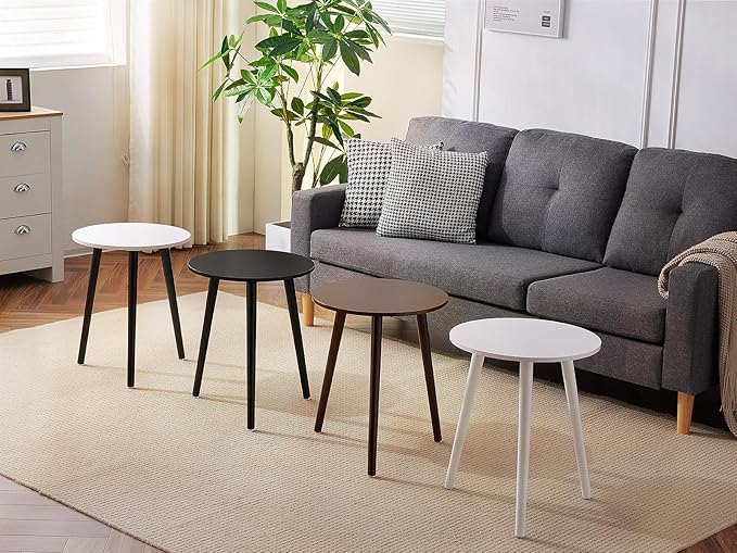 Apicizon Side Tables End Table Bedroom, Dark Brown Round Side Table Nightstand Bedside Table for Living Room, Nightstands Coffee Table with Brown Wood Legs