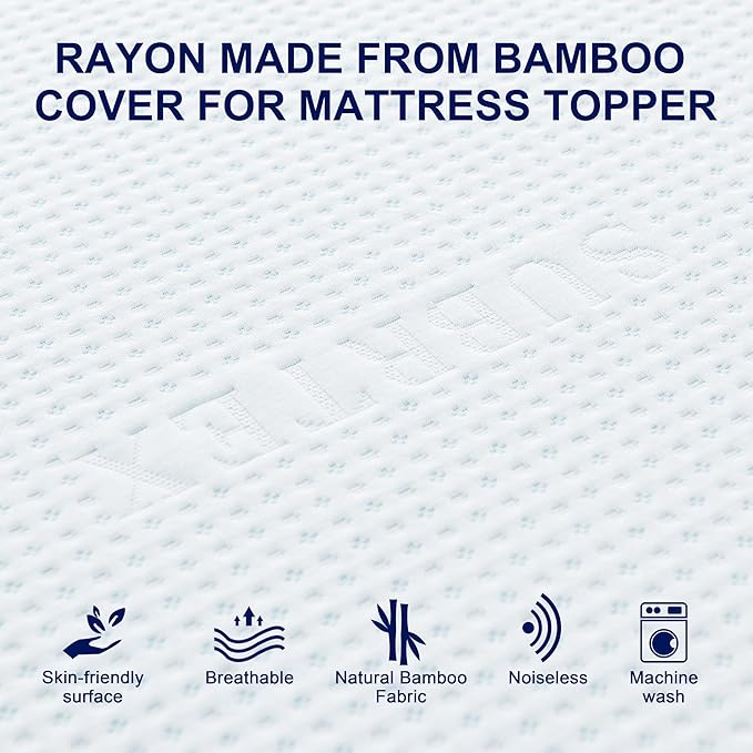 Subrtex 4 Inch Mattress Topper Cover (Only Cover) Mattress Topper Protector Bedding Rayon Made from Bamboo Removable Mattress Encasement with Zippers, King