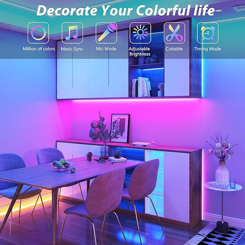 200FT Led Lights for Bedroom, Color Changing RGB Led Strip Lights Indoor, Music Sync Led Light Strip with Remote and App Control, DIY Led lights for Room Home Decor Ambient Lighting (2*100FT)