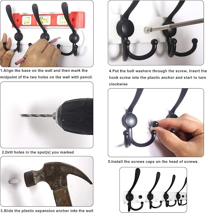 WEBI Coat Rack Wall Mounted,4 Coat Hooks for Hanging Coats,Heavy Duty Metal Hook Rack Hook Rail Coat Hanger Wall Mount for Clothes Entryway Jacket,C-CBG04,Black