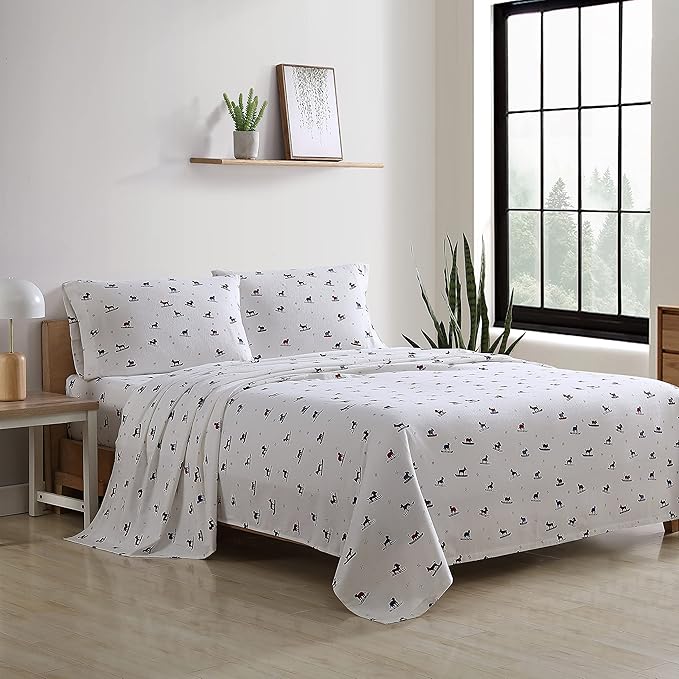 Eddie Bauer - Flannel Sheets Full Size, Anti-Pilling & Wrinkle Resistant Cotton, Touchably Soft for All-Season Comfort - Bed Sheets with Matching Pillowcase & Fitted Sheet (Ski Patrol White)