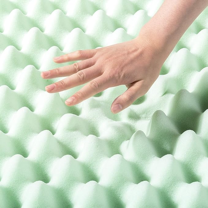 Best Price Mattress 4 Inch Egg Crate Memory Foam Mattress Topper with Calming Green Tea Infusion, CertiPUR-US Certified, Short Queen