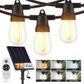 Brightech 104 (52x2) FT Ambience Pro Solar Powered Outdoor LED String Lights - Waterproof Remote Control Lights - 48 Bulbs, 7W Solar Powered Color Changing White Light for Camping, Patio, Garden