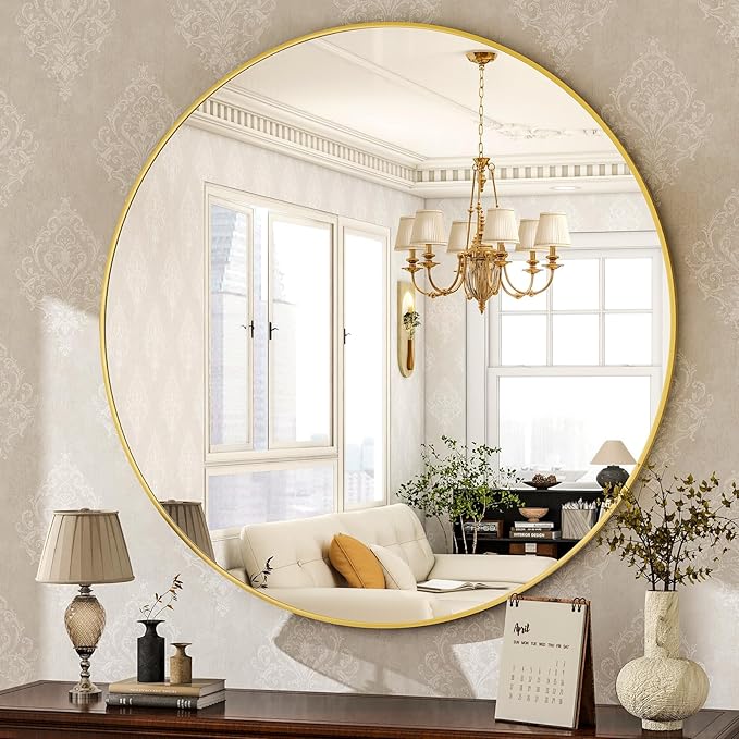 HARRITPURE Round Mirror 30 Gold Wall Mounted Circle Mirrors Vanity Mirror with Brushed Aluminum Alloy Frame Modern Decoration for Bathroom, Living Room, Vanity, Bedroom, Entryway
