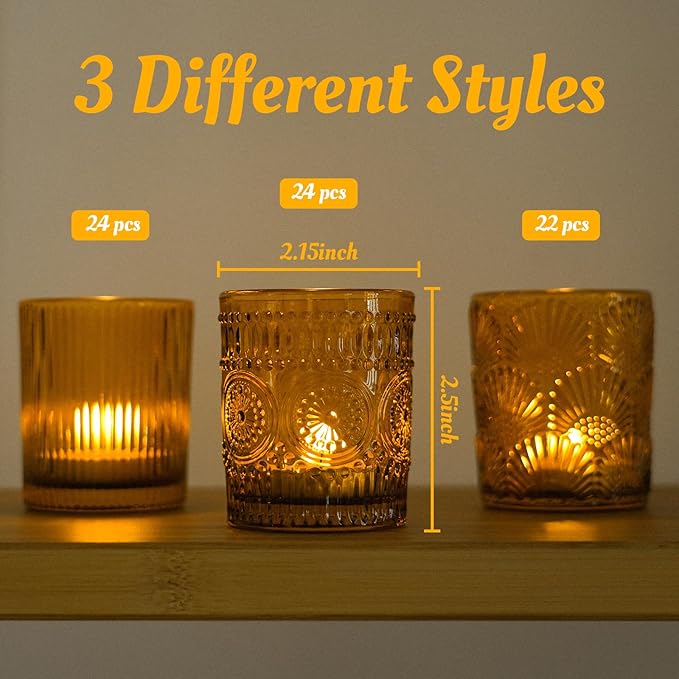 70pcs Assorted Votive Candle Holders - Amber Glass Tea Lights Candle Holder in Bulk, Tealight Candle Holder for Table Centerpiece Wedding Decor Home Decoration