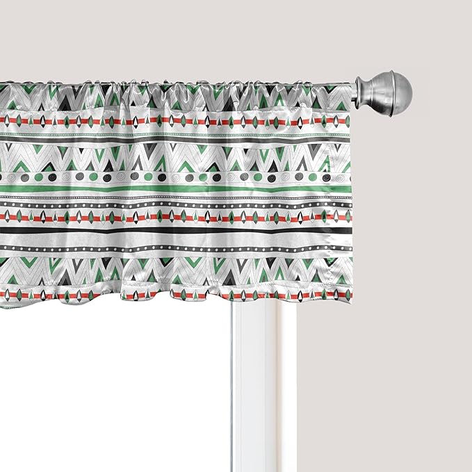 Ambesonne Tribal Window Valance Pack of 2, Style Traditional Aztec Pattern Old Fashioned Hippie Boho Influences, Rod Pocket Curtain Valances for Kitchen Bedroom, 42" X 12", Sea Green