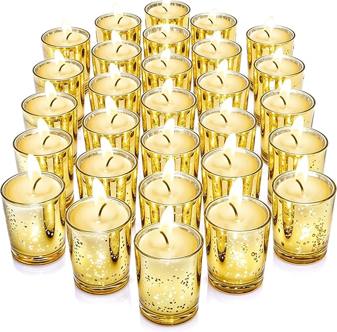 Stock Your Home Gold Votive Candle Holders Bulk Pack (36 Count), Tea Lights Candle Holder for Table Centerpiece, Christmas, Valentine, and Wedding Votive Candle Holders, Glass Votives Set