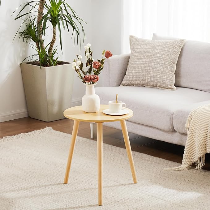Apicizon Small Round Side Table, Modern Light Wood Side Table Bedside Nightstand End Table for Small Spaces, Bedroom, Living Room, 16.5 x 20 Inches, Natural