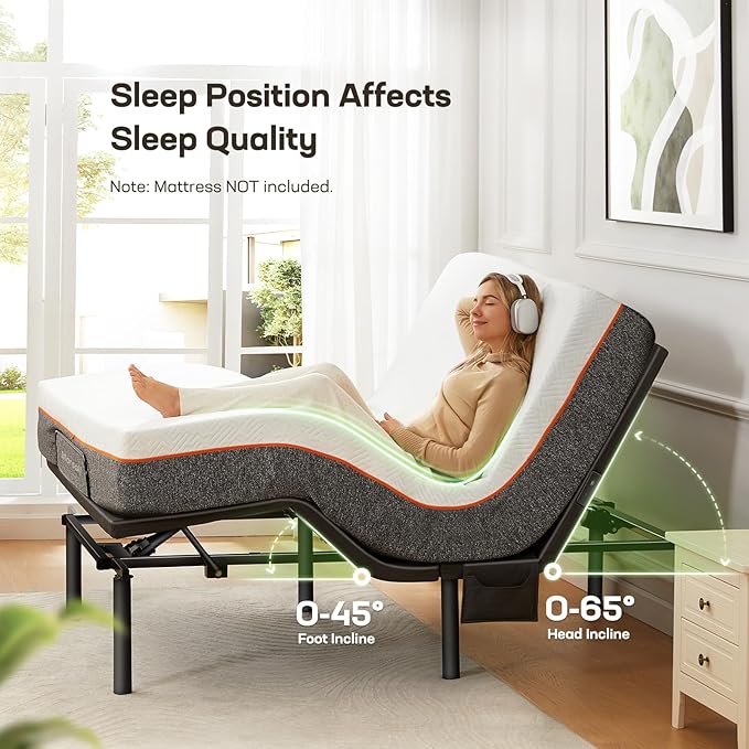 Marsail MS01-1 Twin XL Adjustable Bed Base with Massage, 4 Ports USB A&C Bed Frame with Under-Bed Nightlight, 3 Minutes Fast Assembly, Wireless Control Adjustable Bed with 4 Height Options