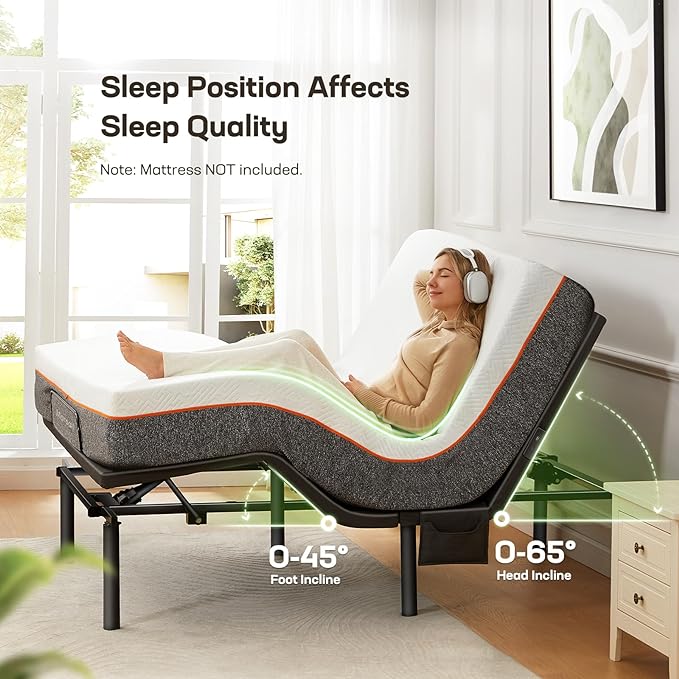 Marsail MS01-1 Split King Adjustable Bed Frame with Massage + 10-inch Gel Memory Foam Mattress, Adjustable Bed Base with Under-Bed Nightlight, Wireless Control Massage Adjustable Bed, Split King
