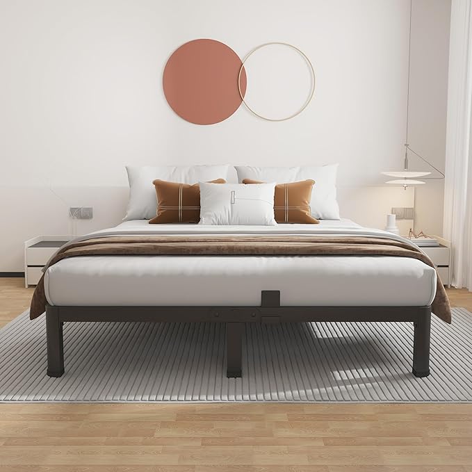 ROIL 7 inch King Size Bed Frame Metal Platform No Box Spring Needed with Round Corner Legs Mattress Stoppers Retainers 3500LBS Heavy Duty Steel Slats Noise-Free Easy Assembly