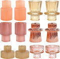 Pink Candlestick Holders 12PCS Ribbed Glass Taper Candle Holders Set for Tealight Candlestick Candles, Table Centerpieces for Weddings Christmas Home Decor Indoor and Outdoor