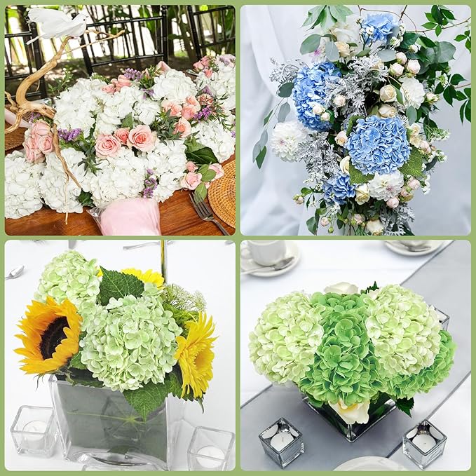 6 Pcs Real Touch Hydrangea Artificial Flowers, 21" Blue Full Faux Hydrangea Flowers Latex Fake Flowers for Home Decor Party Floral Arrangements Wedding Bouquets Centerpieces Outdoor Decor